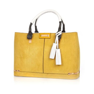 Yellow structured tote handbag